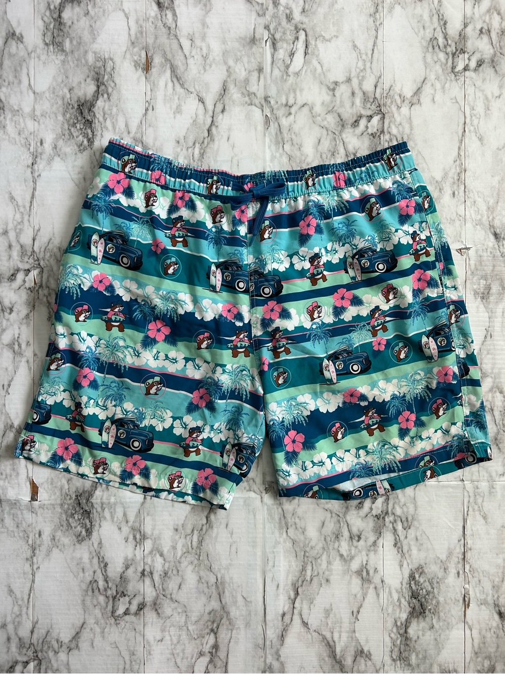 Bucees Buc-ee’s | men’s size XXL 2XL Swim trunks Hawaiian print hibiscus flowers
